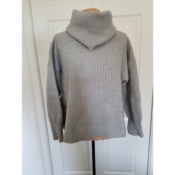 AMERICAN APPAREL Gray Chunky Wool Blend Sweater Cowl Neck Long Sleeve Crop OS - Picture 1 of 13